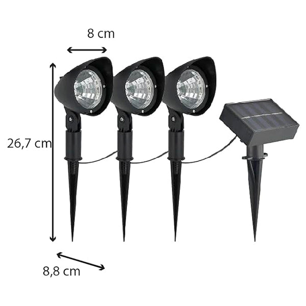 3 SPOTS JARDINS SOLAIRE IP44 6500K | Casse les prix