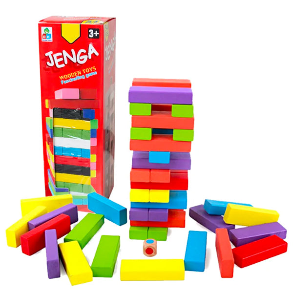 JEU JENGA EN BOIS COULEUR 54 PIECES | Casse les prix
